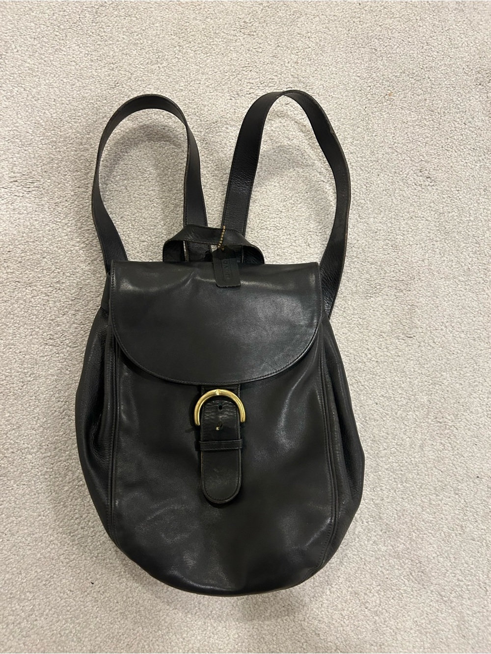 Coach Black Leather Backpack with Gold Buckle